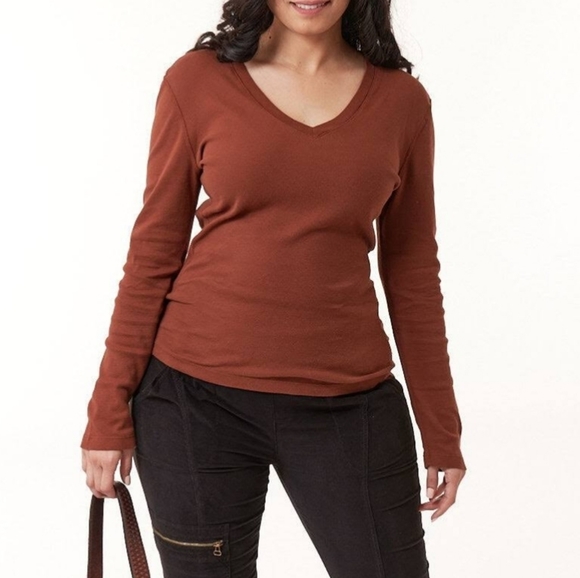 #P Athleta Rust brown Long Sleeve V Neck Light Weight Sweater Size Small - Picture 3 of 4